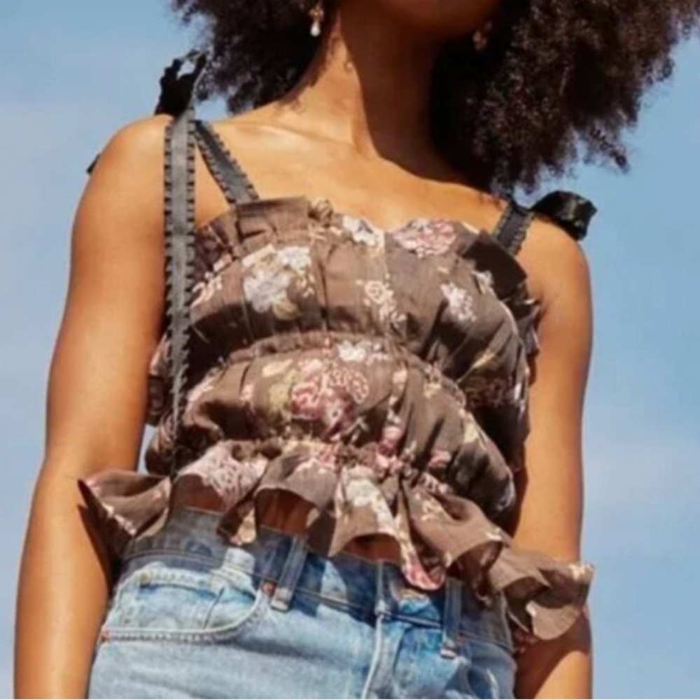 Brock x HM Floral Tie Top size Medium Black Brown